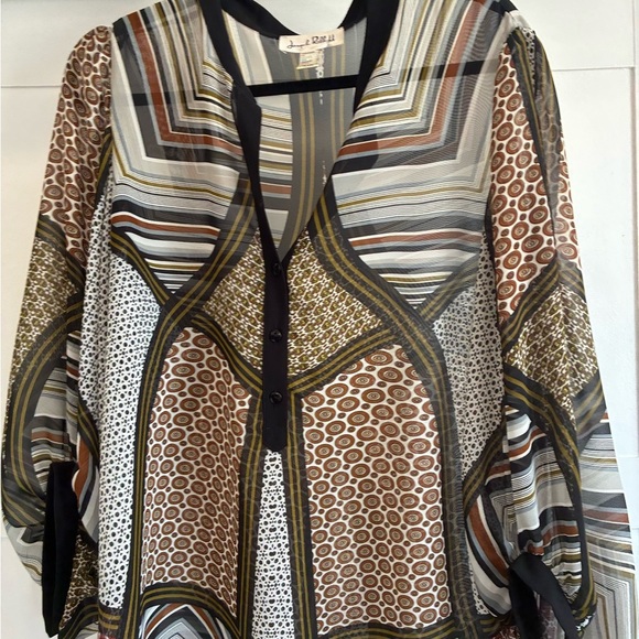 Joseph Ribkoff mixed pattern print sheer blouse size 12 - Picture 2 of 5